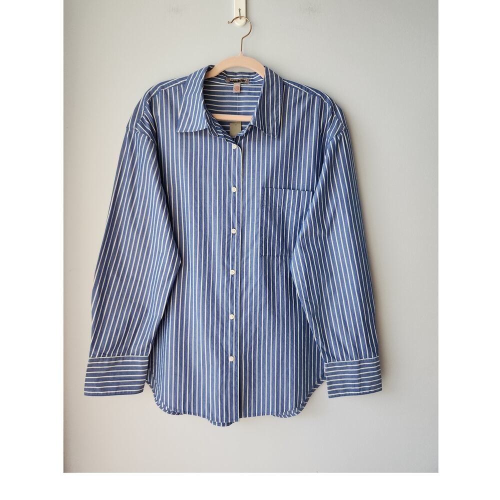 NWT J. Crew Relaxed Cotton Poplin Pajama *Top Only Blue/White Stripe M